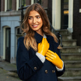 Ivy (yellow) - sheepskin leather gloves with wool/cashmere lining & touchscreen feature - Schwartz & von Halen - US - 8