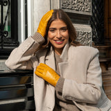 Ivy (yellow) - sheepskin leather gloves with wool/cashmere lining & touchscreen feature - Schwartz & von Halen - US - 6