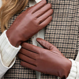 Ivy (cognac) - sheepskin leather gloves with wool/cashmere lining & touchscreen feature - Schwartz & von Halen - US - 9