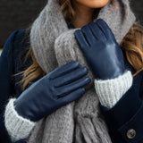 Ivy (blue) – sheepskin leather gloves with wool/cashmere lining & touchscreen feature - Schwartz & von Halen - US - 9