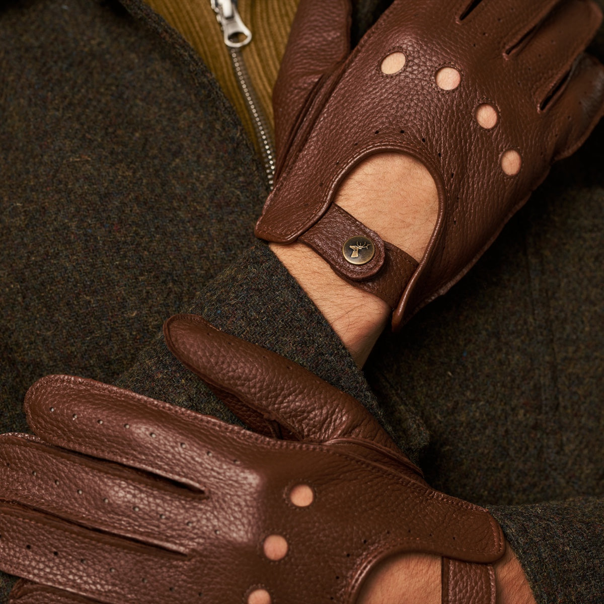 Austin (brown) – luxurious driving gloves made of American deerskin leather - Schwartz & von Halen - EU - 7