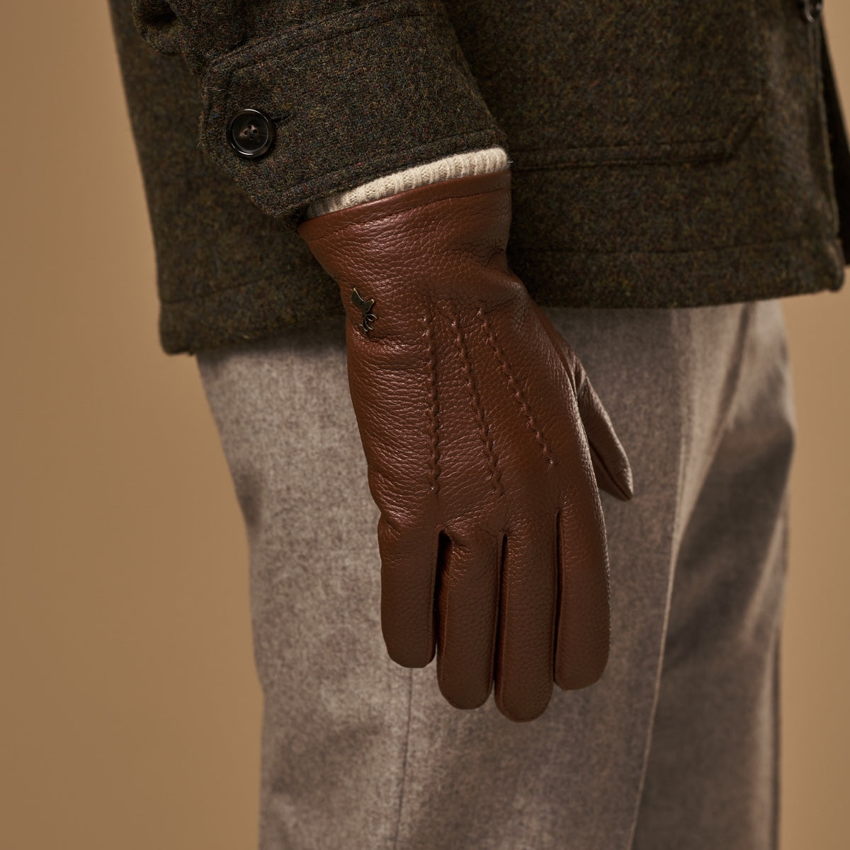 Columbus (brown) – luxurious deerskin (American deerskin) leather gloves with warm wool lining - Schwartz & von Halen - US - 6