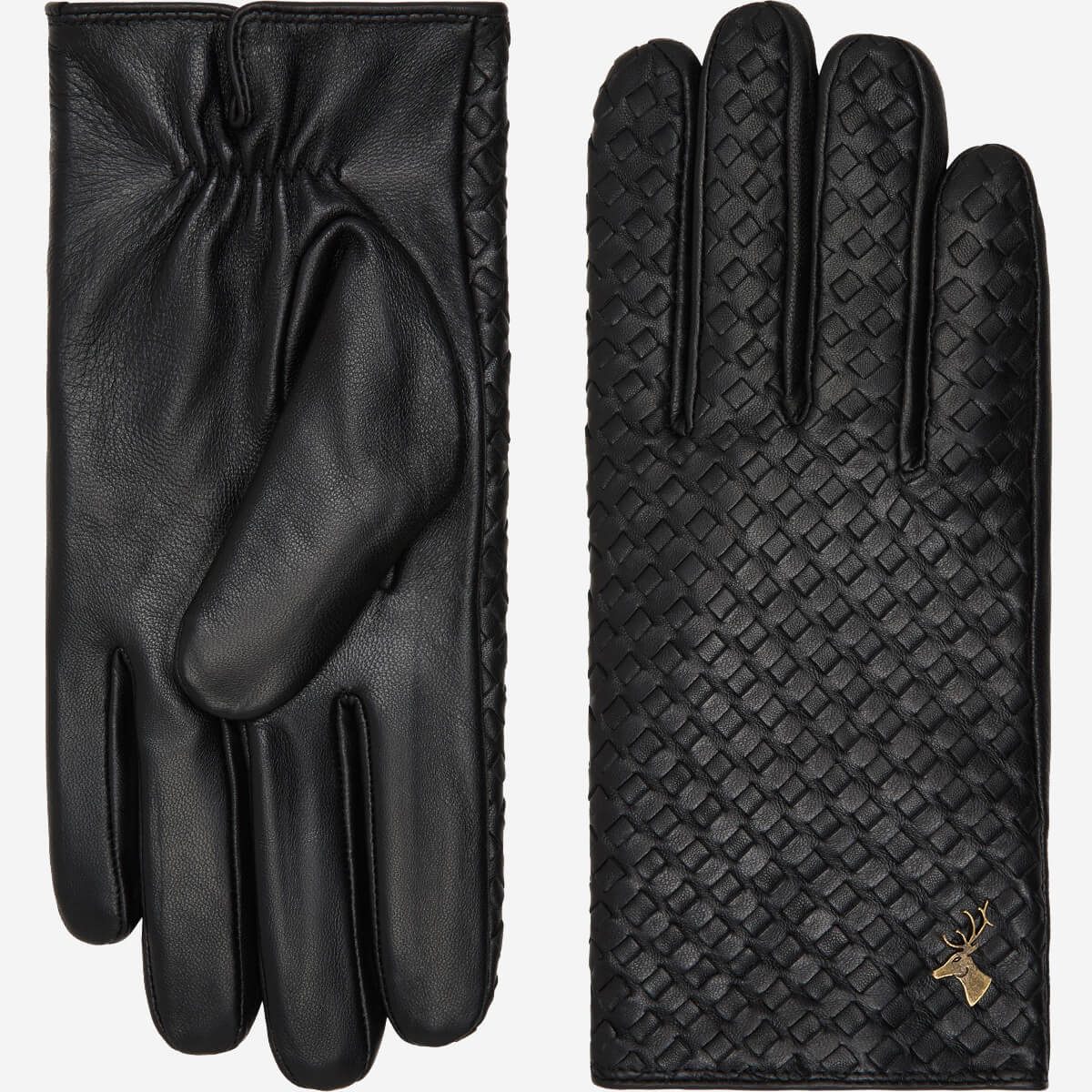 Herren-Lederhandschuhe – Korbgeflecht-Muster – Schwarz