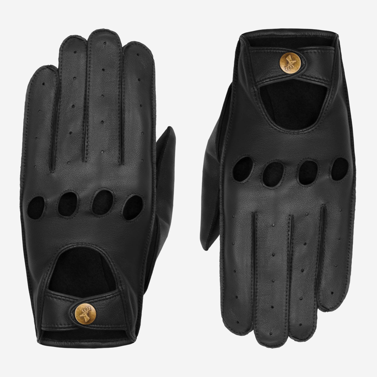 Achterzijde en palmzijde van de luxe heren autohandschoenen, met open knokkels voor extra ventilatie.