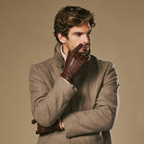 Harvey (brown) - Goatskin leather gloves with luxurious wool lining & touchscreen feature