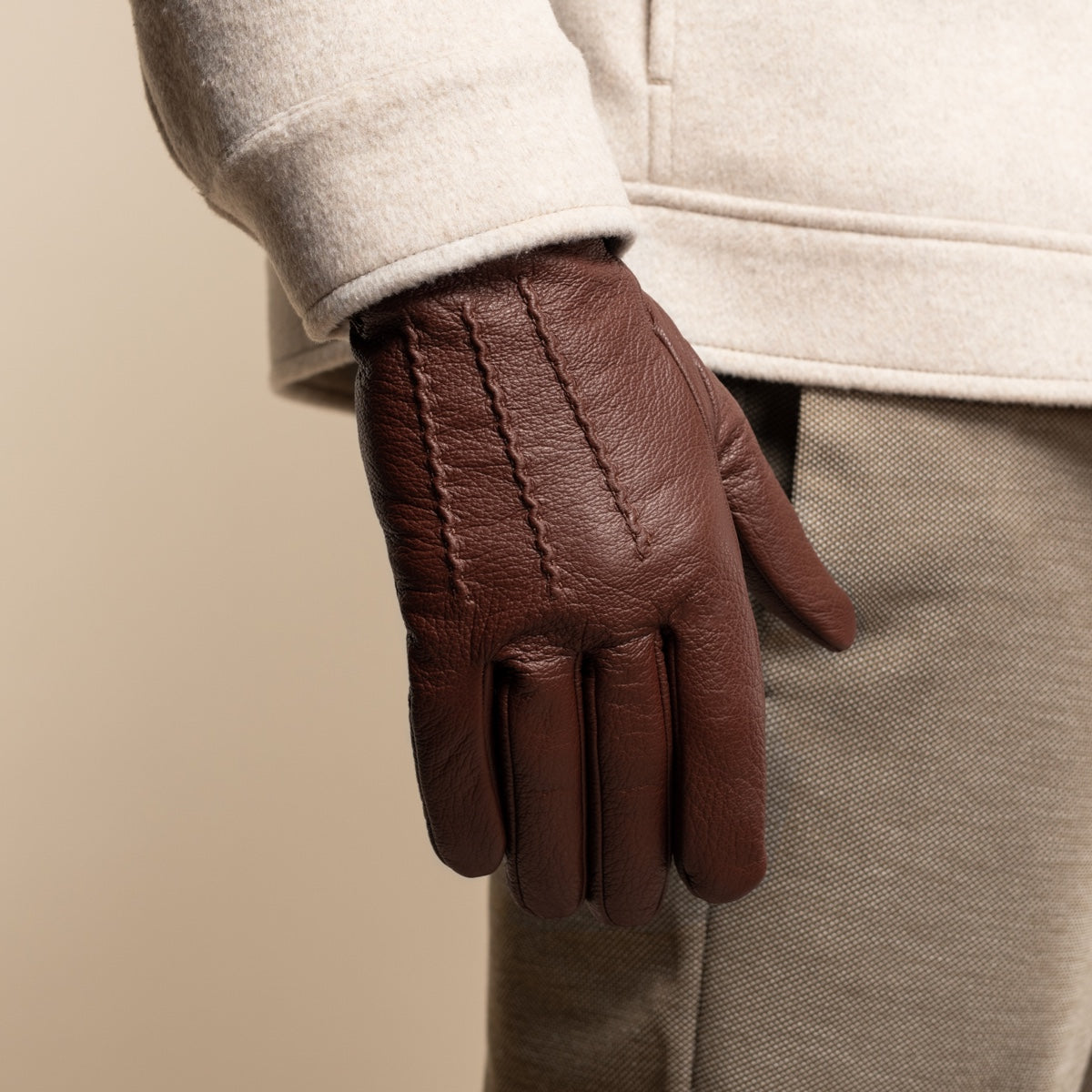 Harvey (cognac) - goatskin leather gloves with luxurious wool lining & touchscreen feature - Schwartz & von Halen - US - 7