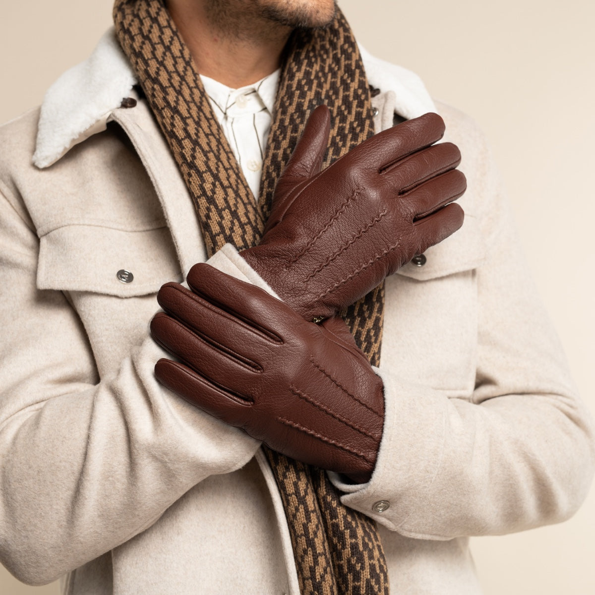 Harvey (cognac) - goatskin leather gloves with luxurious wool lining & touchscreen feature - Schwartz & von Halen - US - 8