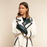 Ivy (dark green) - sheepskin leather gloves with wool/cashmere lining & touchscreen feature - Schwartz & von Halen - US - 5