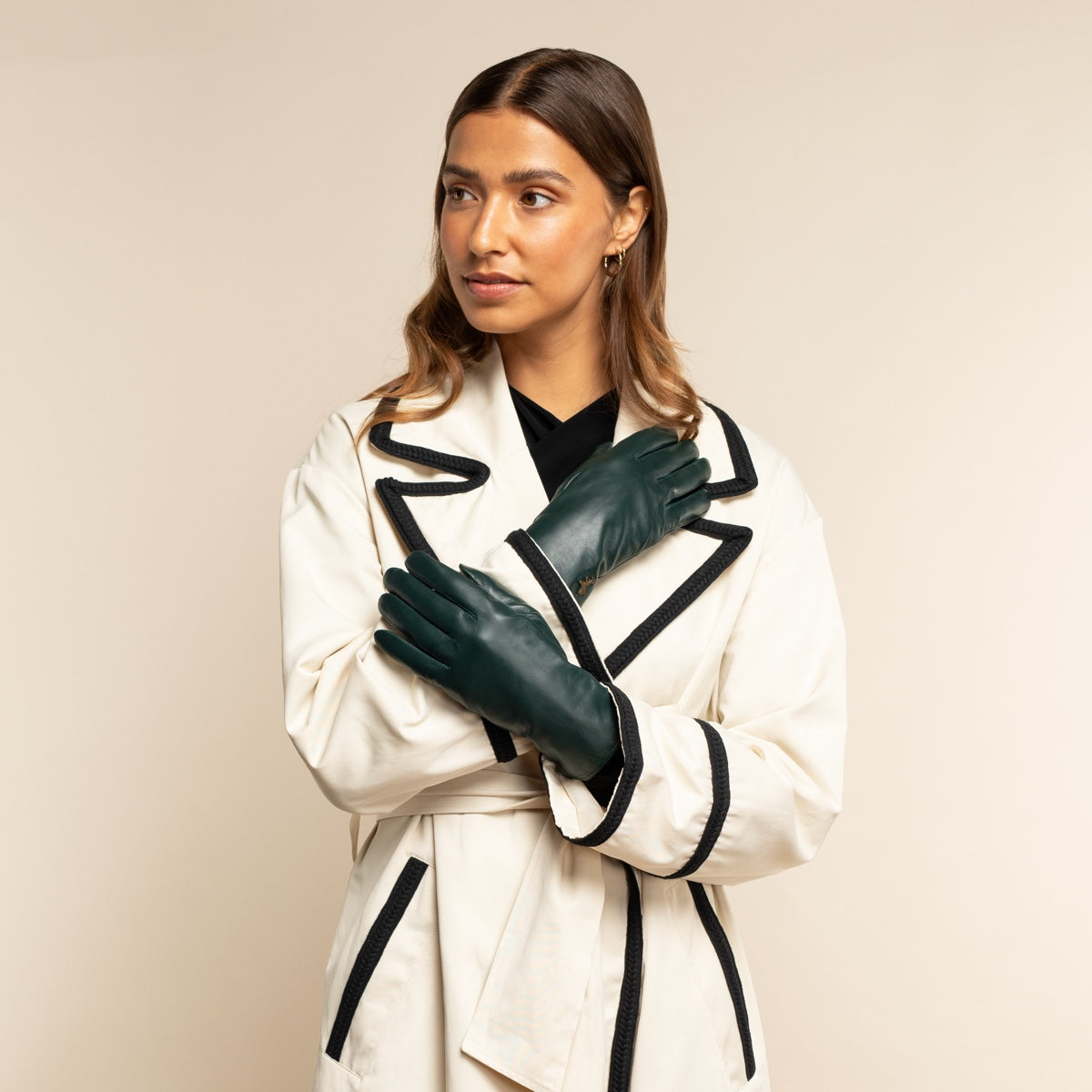 Ivy (dark green) - sheepskin leather gloves with wool/cashmere lining & touchscreen feature - Schwartz & von Halen - US - 5