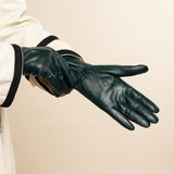 Ivy (dark green) - sheepskin leather gloves with wool/cashmere lining & touchscreen feature - Schwartz & von Halen - US - 8