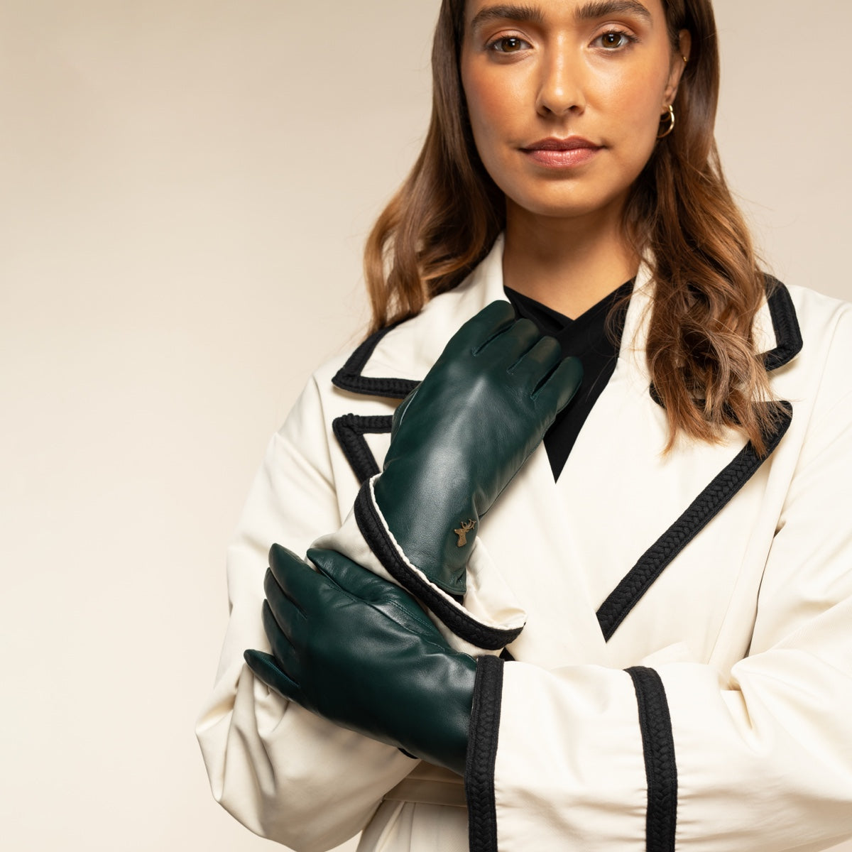 Ivy (dark green) - sheepskin leather gloves with wool/cashmere lining & touchscreen feature - Schwartz & von Halen - US - 10