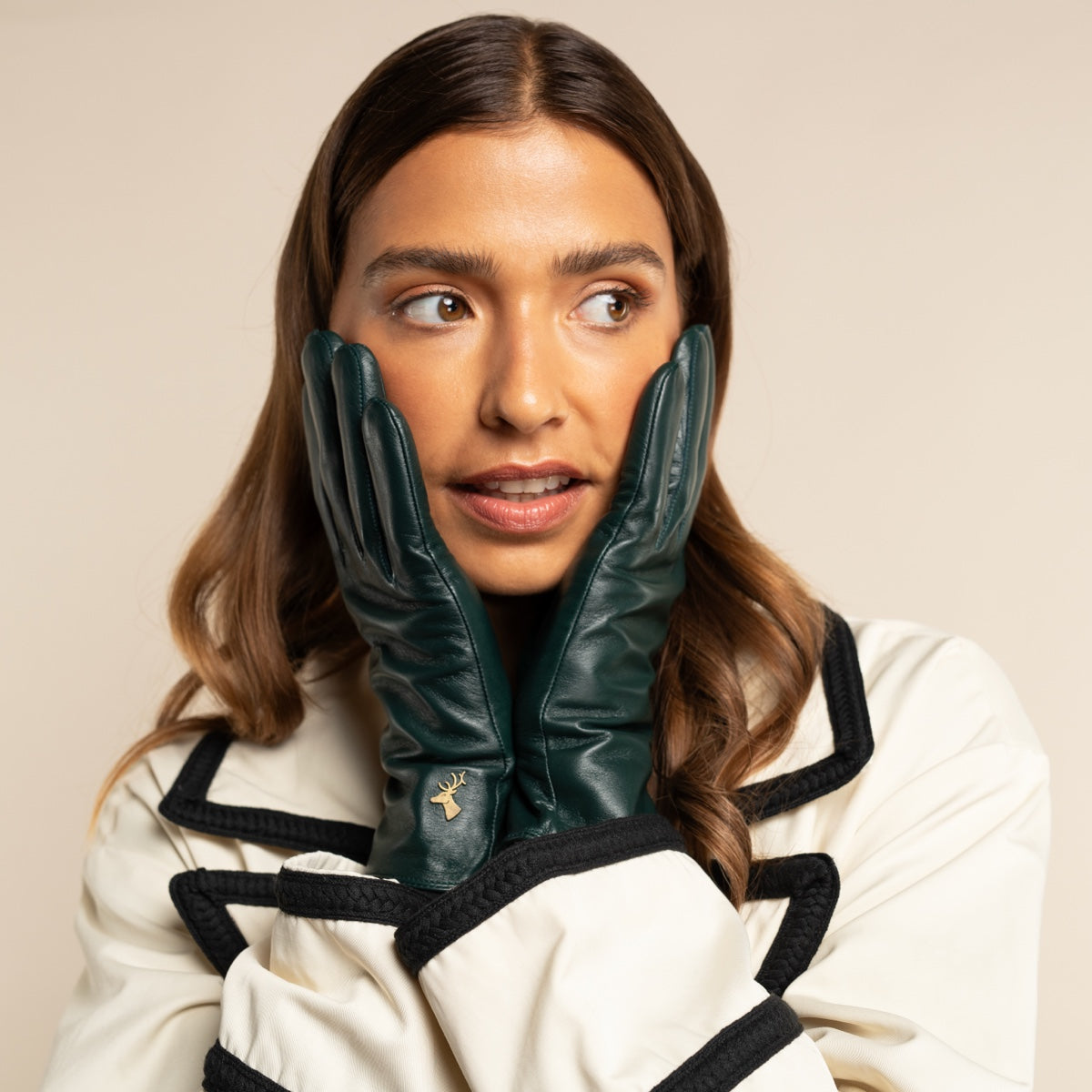 Ivy (dark green) - sheepskin leather gloves with wool/cashmere lining & touchscreen feature - Schwartz & von Halen - US - 13