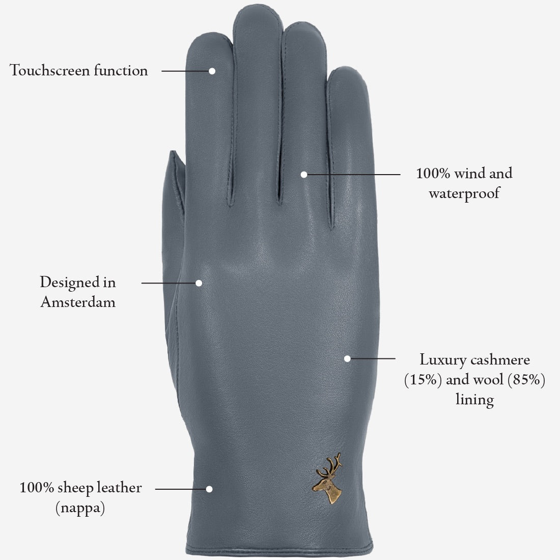 Ivy (grey) – sheepskin leather gloves with wool/cashmere lining & touchscreen feature - Schwartz & von Halen - US - 12