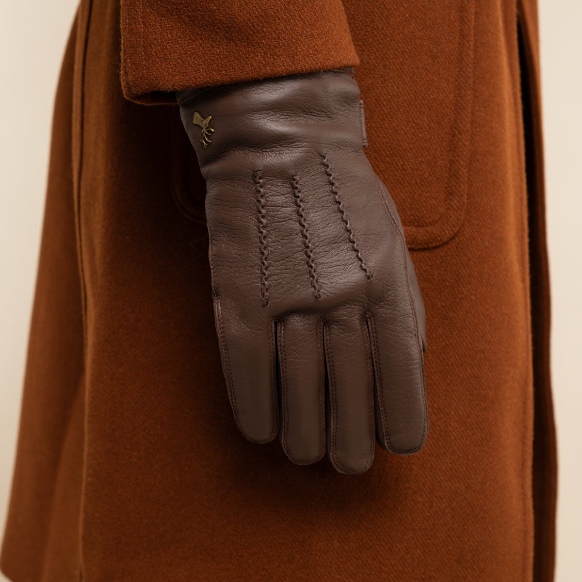 William (brown) - goatskin leather gloves with warm fleece lining and press-stud - Schwartz & von Halen - US - 6