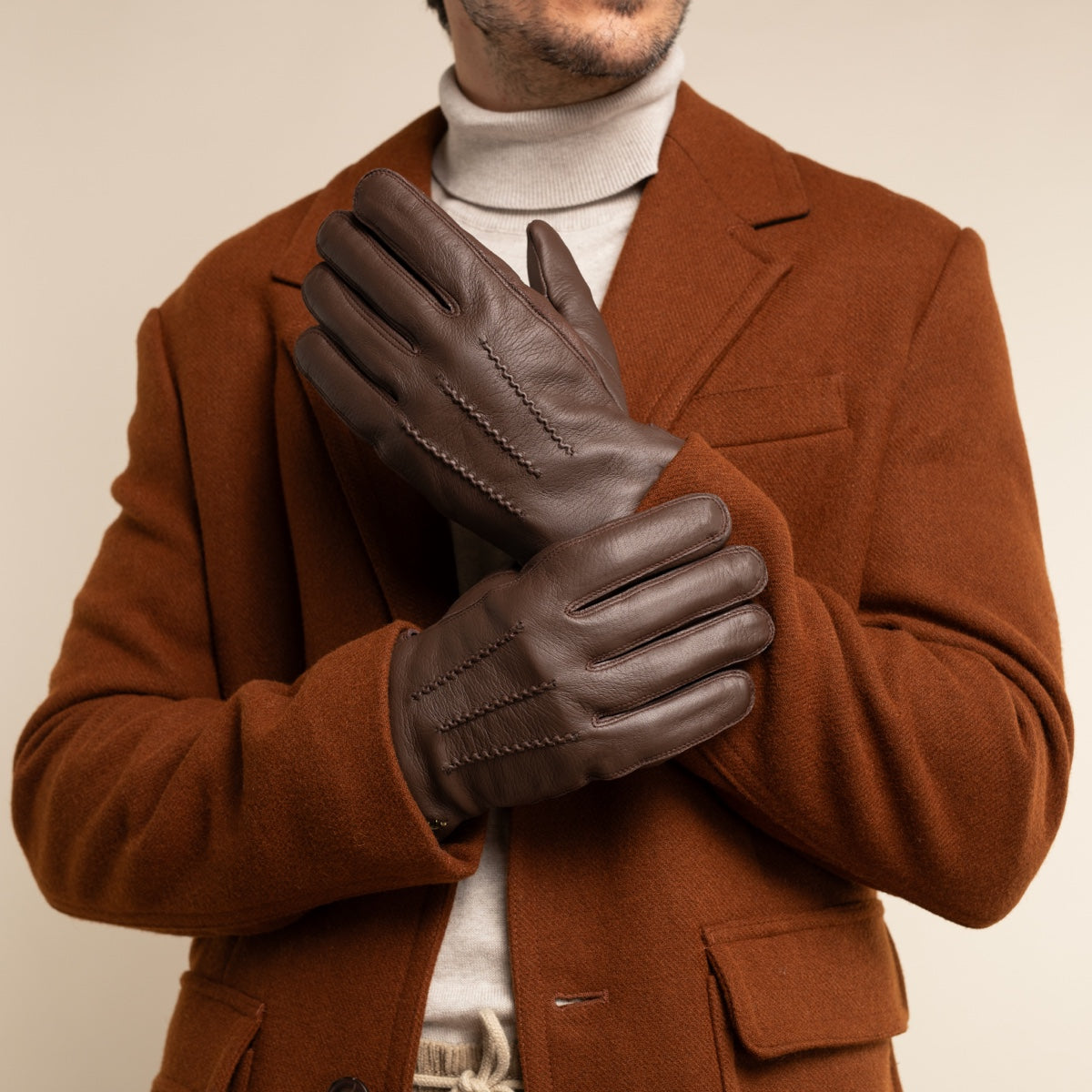 William (brown) - goatskin leather gloves with warm fleece lining and press-stud - Schwartz & von Halen - US - 8