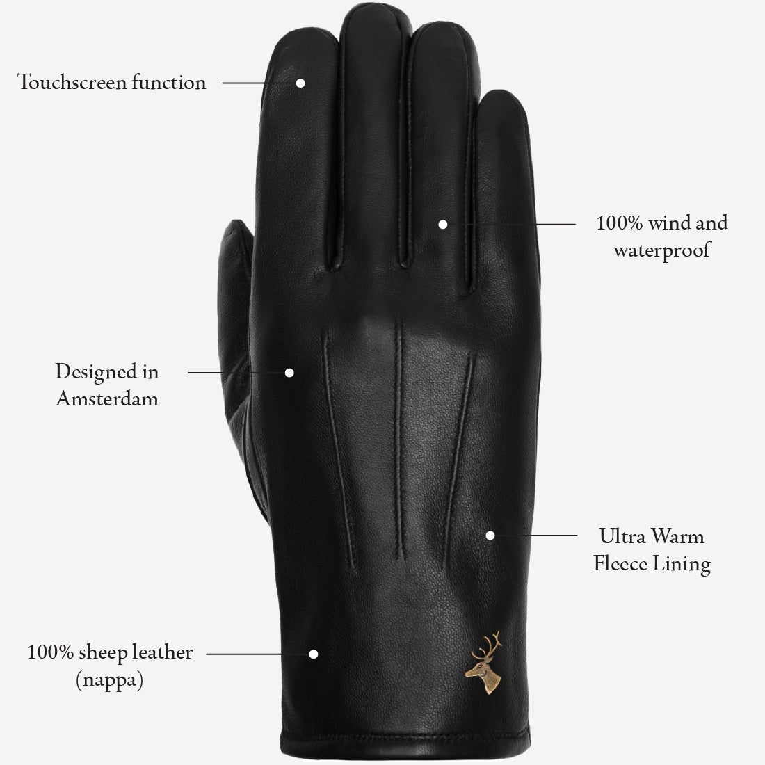 Jake (black) - sheepskin gloves with warm fleece lining & touchscreen feature - Schwartz & von Halen - US - 12