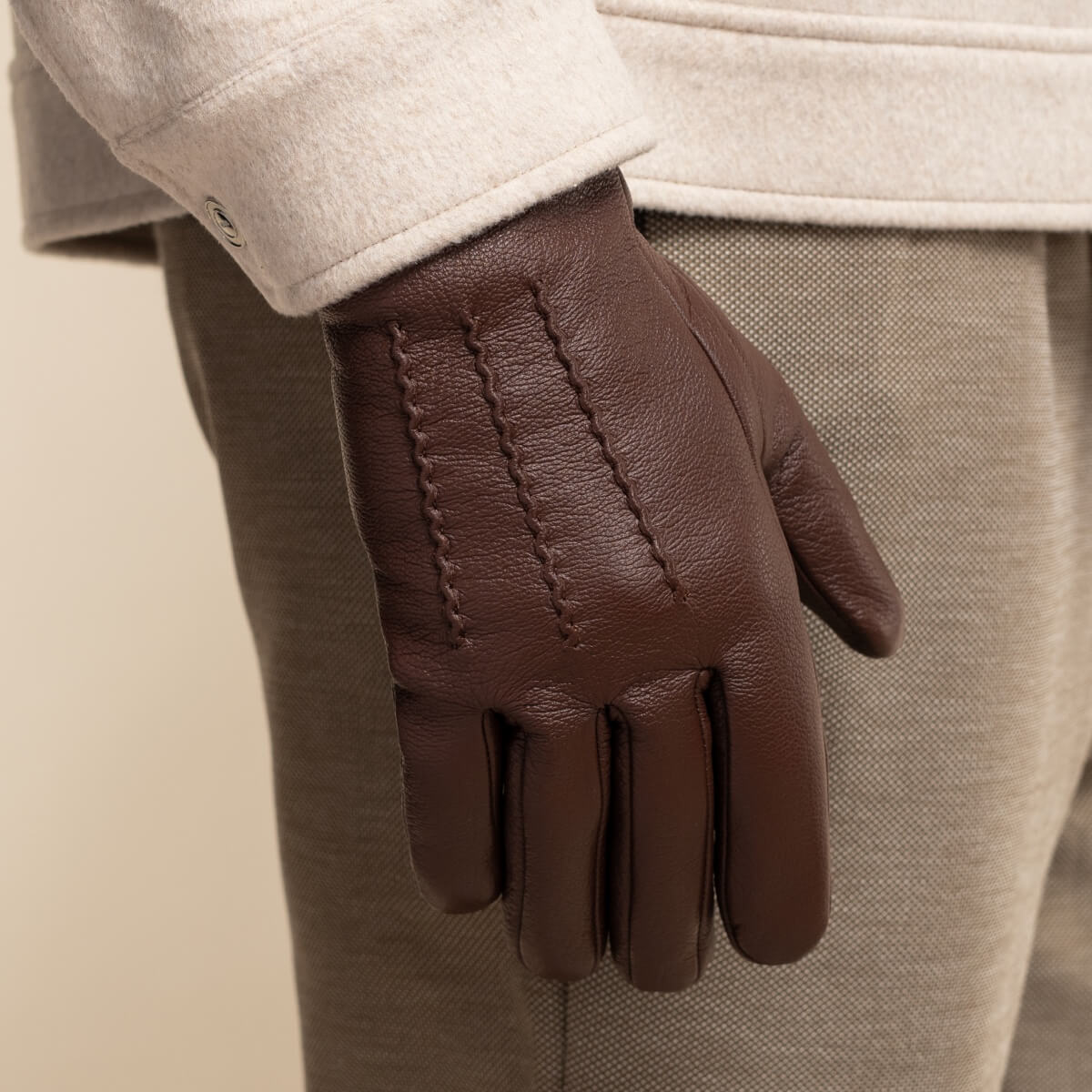 Jaxon (brown) - goatskin leather gloves with luxurious faux fur lining & touchscreen feature - Schwartz & von Halen - US - 7