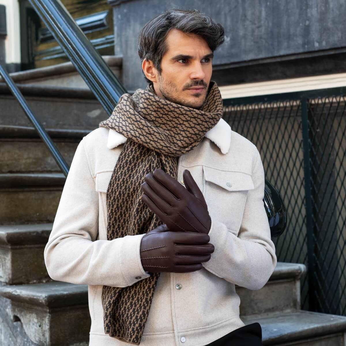 Jaxon (brown) - goatskin leather gloves with luxurious faux fur lining & touchscreen feature - Schwartz & von Halen - US - 8