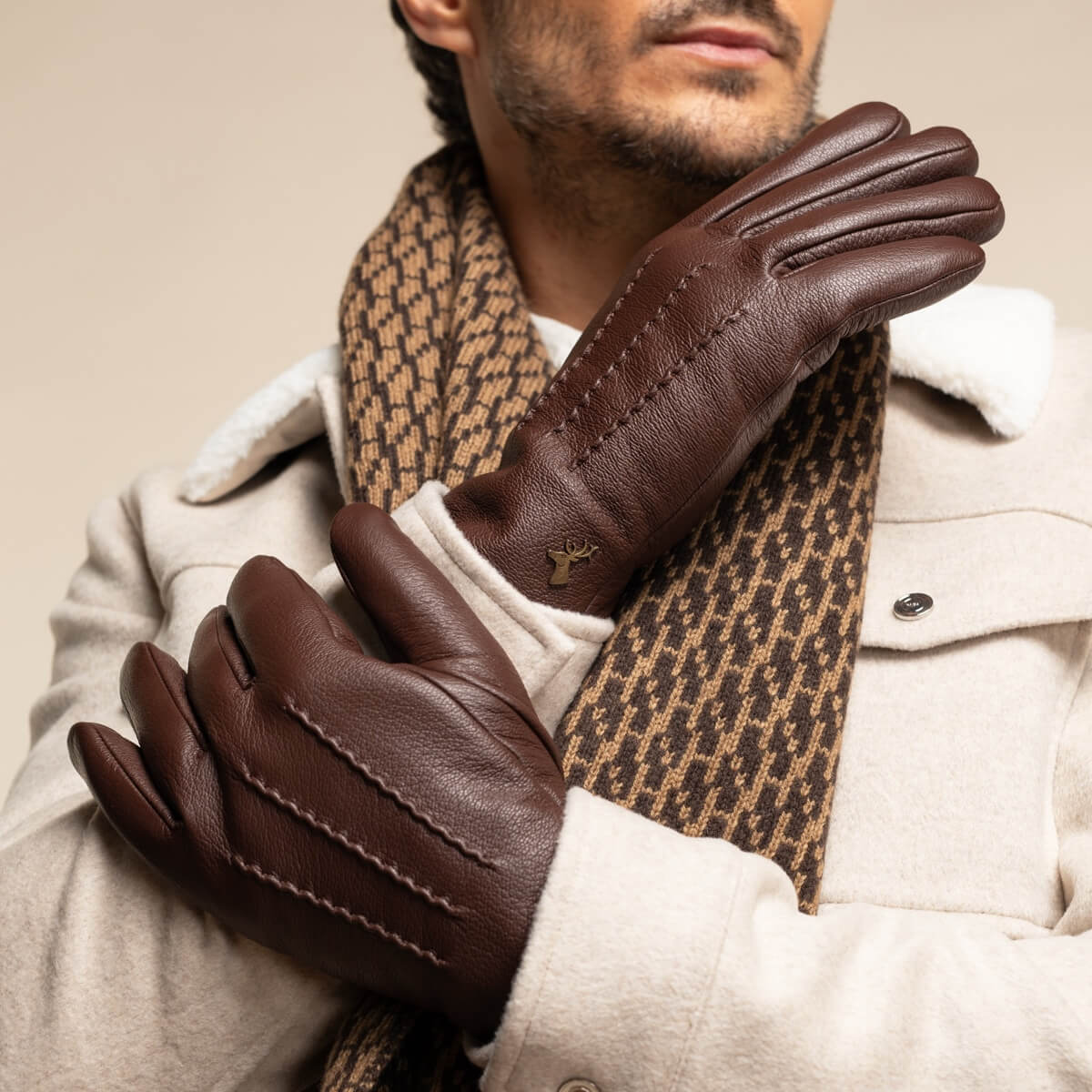 Jaxon (brown) - goatskin leather gloves with luxurious faux fur lining & touchscreen feature - Schwartz & von Halen - US - 9