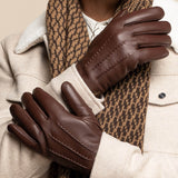 Jaxon (brown) - goatskin leather gloves with luxurious faux fur lining & touchscreen feature - Schwartz & von Halen - US - 13