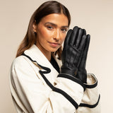 Julia (black) - goatskin leather gloves with luxury faux fur lining & touchscreen feature - Schwartz & von Halen - US - 11