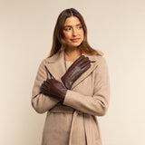 Julia (brown) - goatskin leather gloves with luxury faux fur lining & touchscreen feature - Schwartz & von Halen - US - 5