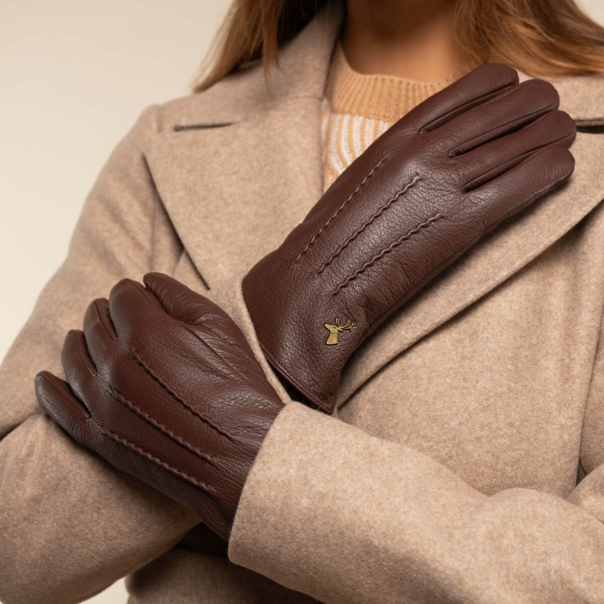 Julia (brown) - goatskin leather gloves with luxury faux fur lining & touchscreen feature - Schwartz & von Halen - US - 7