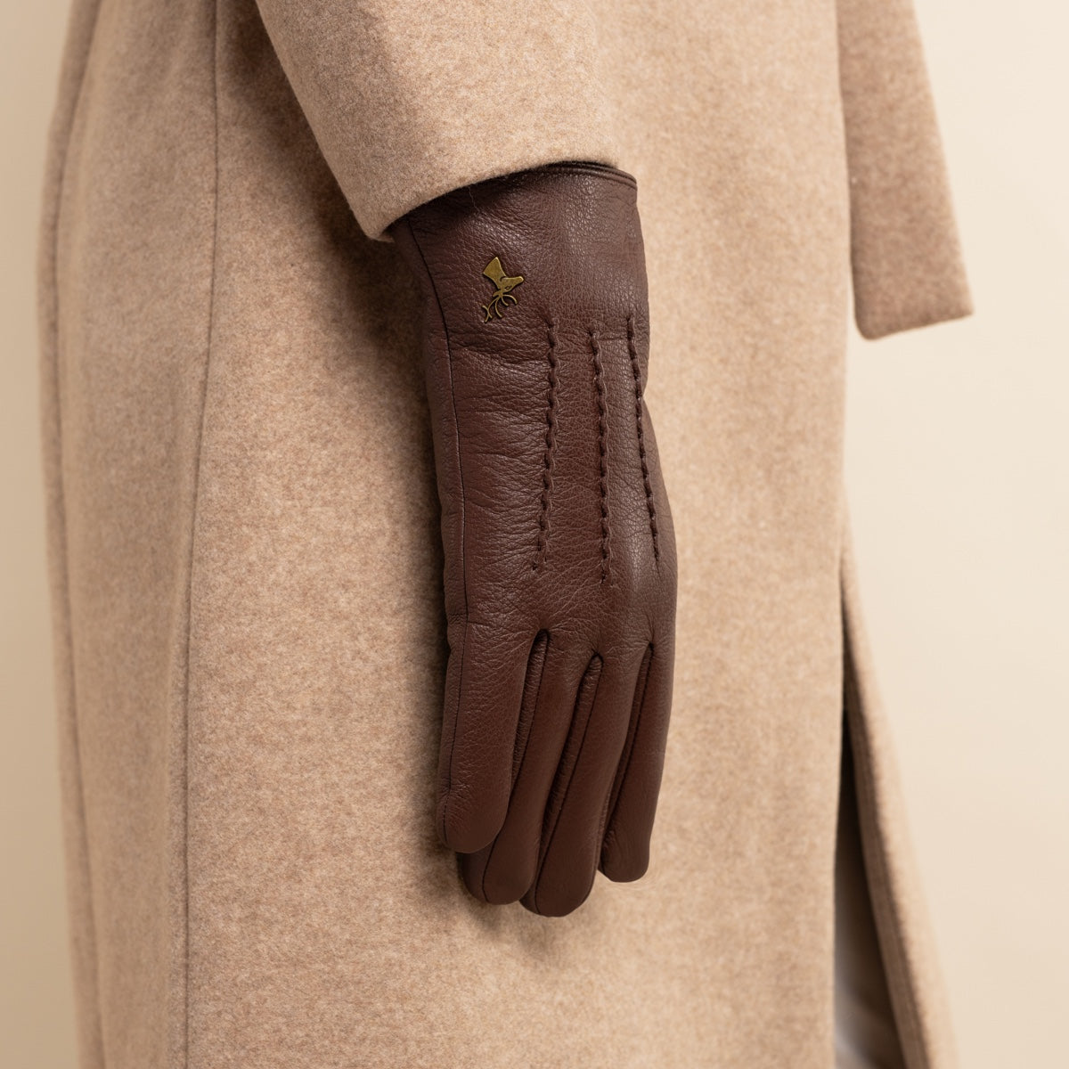 Julia (brown) - goatskin leather gloves with luxury faux fur lining & touchscreen feature - Schwartz & von Halen - US - 9