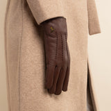 Julia (brown) - goatskin leather gloves with luxury faux fur lining & touchscreen feature - Schwartz & von Halen - US - 9