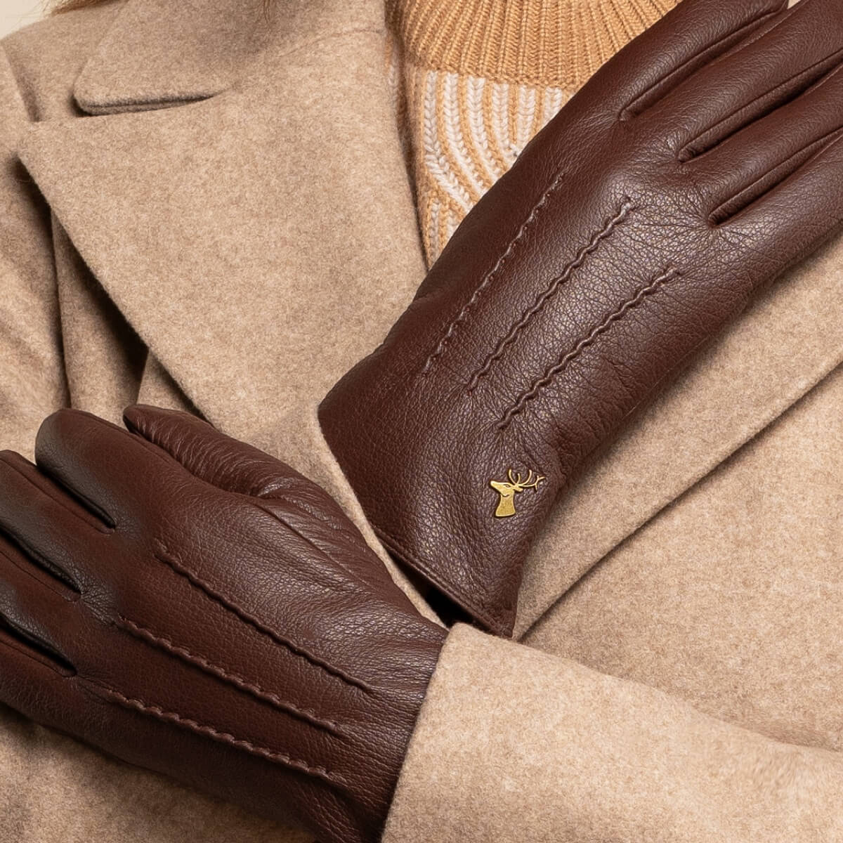 Julia (brown) - goatskin leather gloves with luxury faux fur lining & touchscreen feature - Schwartz & von Halen - US - 11