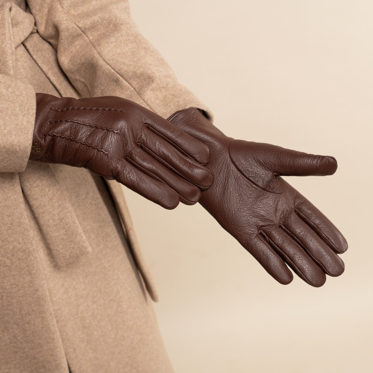 Julia (brown) - goatskin leather gloves with luxury faux fur lining & touchscreen feature - Schwartz & von Halen - US - 13