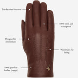 Julia (brown) - goatskin leather gloves with luxury faux fur lining & touchscreen feature - Schwartz & von Halen - US - 14