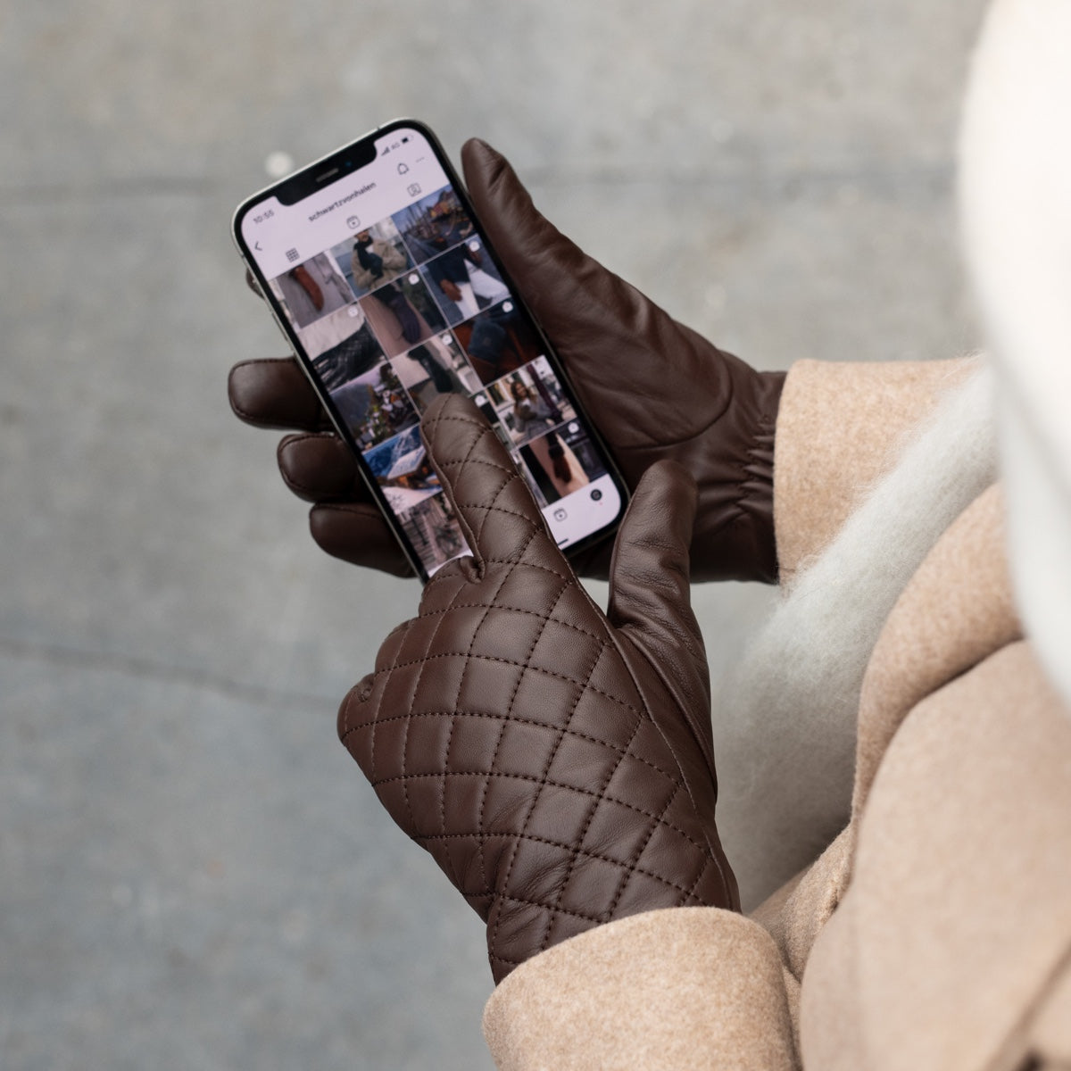 Kira (brown) - sheepskin leather gloves with wool/cashmere lining & touchscreen feature - Schwartz & von Halen - US - 6