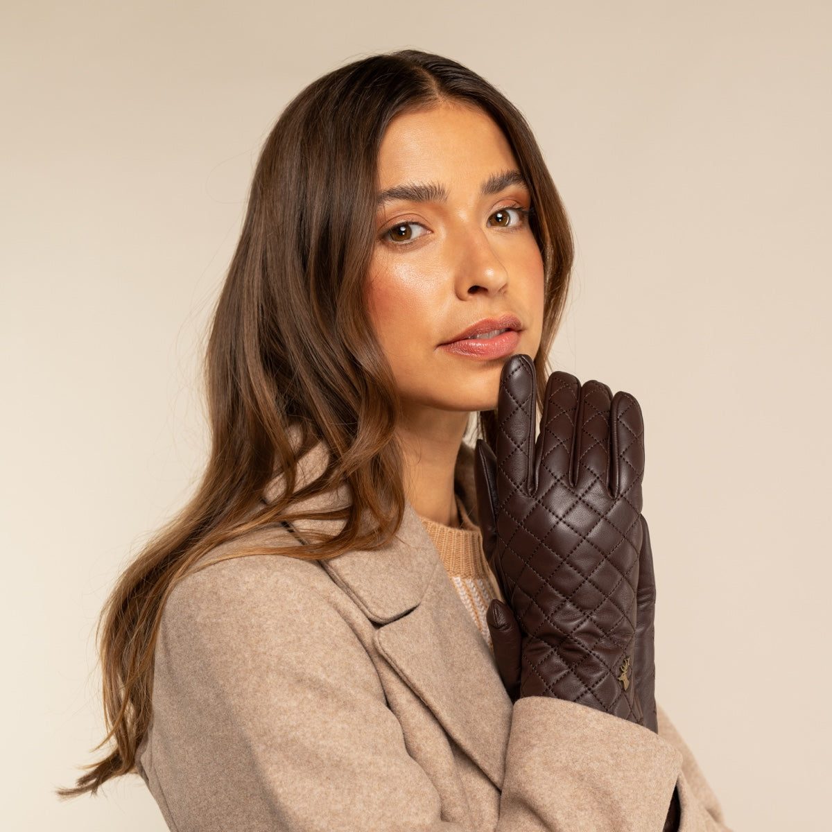 Kira (brown) - sheepskin leather gloves with wool/cashmere lining & touchscreen feature - Schwartz & von Halen - US - 10