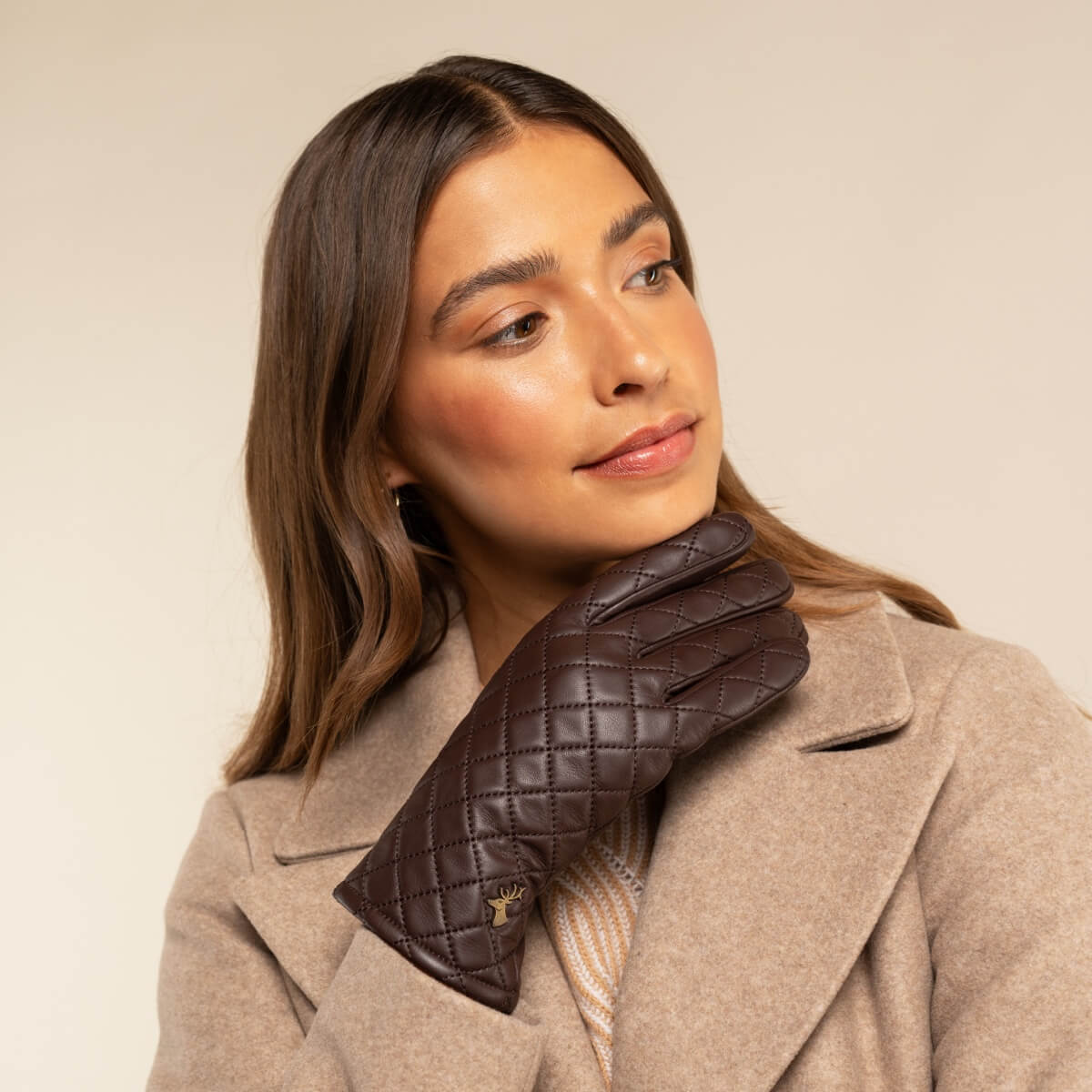 Kira (brown) - sheepskin leather gloves with wool/cashmere lining & touchscreen feature - Schwartz & von Halen - US - 13