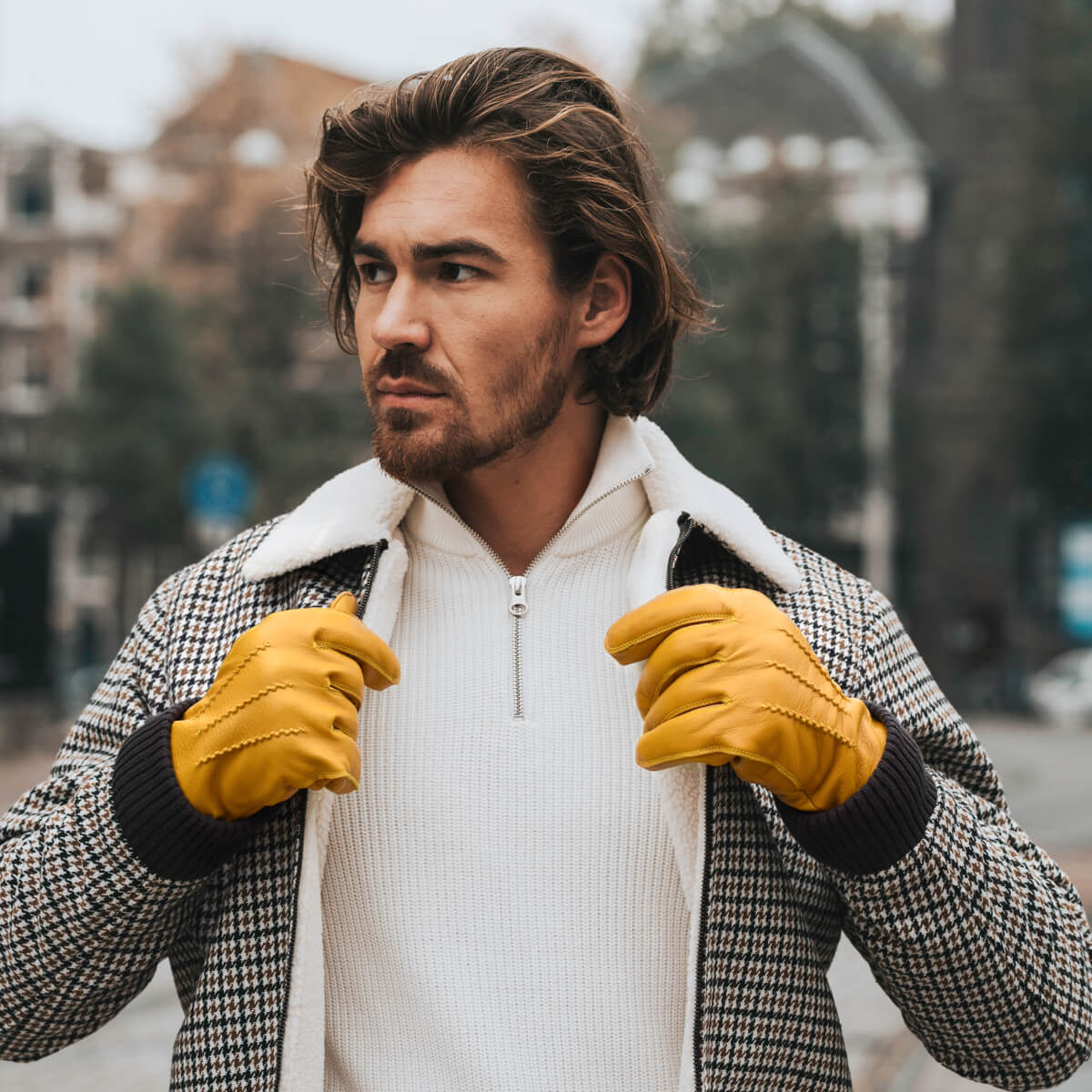 William (yellow) - goatskin leather gloves with warm fleece lining and press-stud - Schwartz & von Halen - US - 8