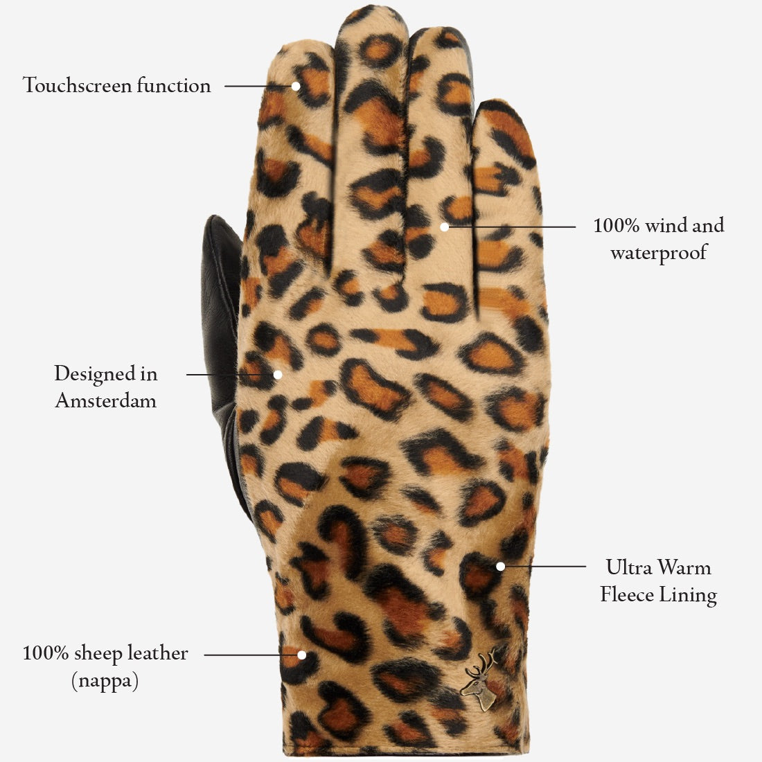 Leopard - sheepskin leather gloves with warm fleece lining & touchscreen feature - Schwartz & von Halen - US - 14