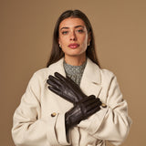 Lily (dark brown) - sheepskin leather gloves with warm fleece lining & touchscreen feature - Schwartz & von Halen - US - 5