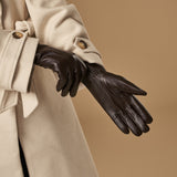 Lily (dark brown) - sheepskin leather gloves with warm fleece lining & touchscreen feature - Schwartz & von Halen - US - 6