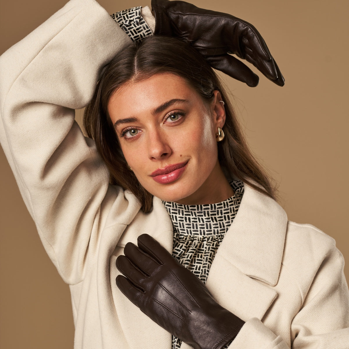 Lily (dark brown) - sheepskin leather gloves with warm fleece lining & touchscreen feature - Schwartz & von Halen - US - 7