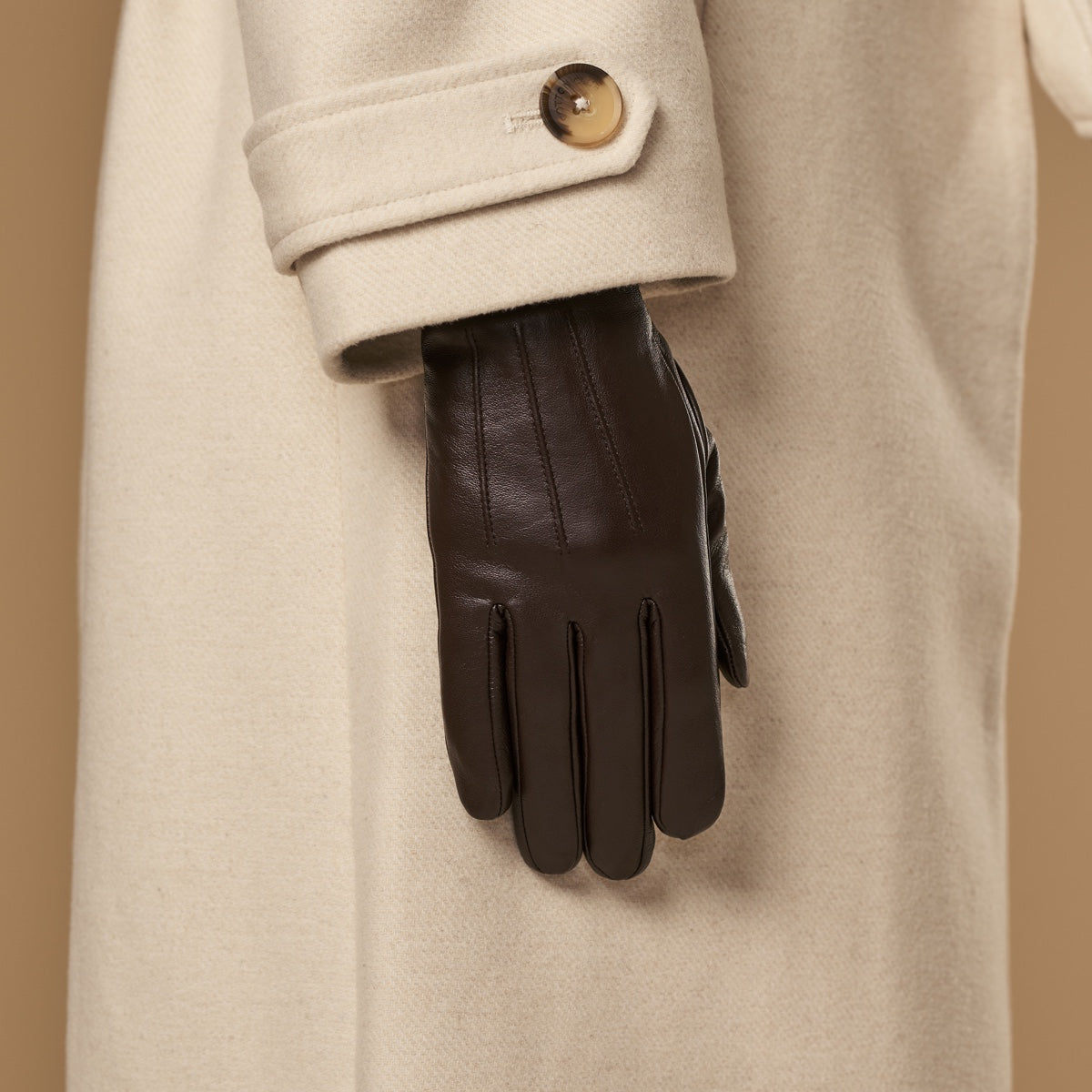 Lily (dark brown) - sheepskin leather gloves with warm fleece lining & touchscreen feature - Schwartz & von Halen - US - 8