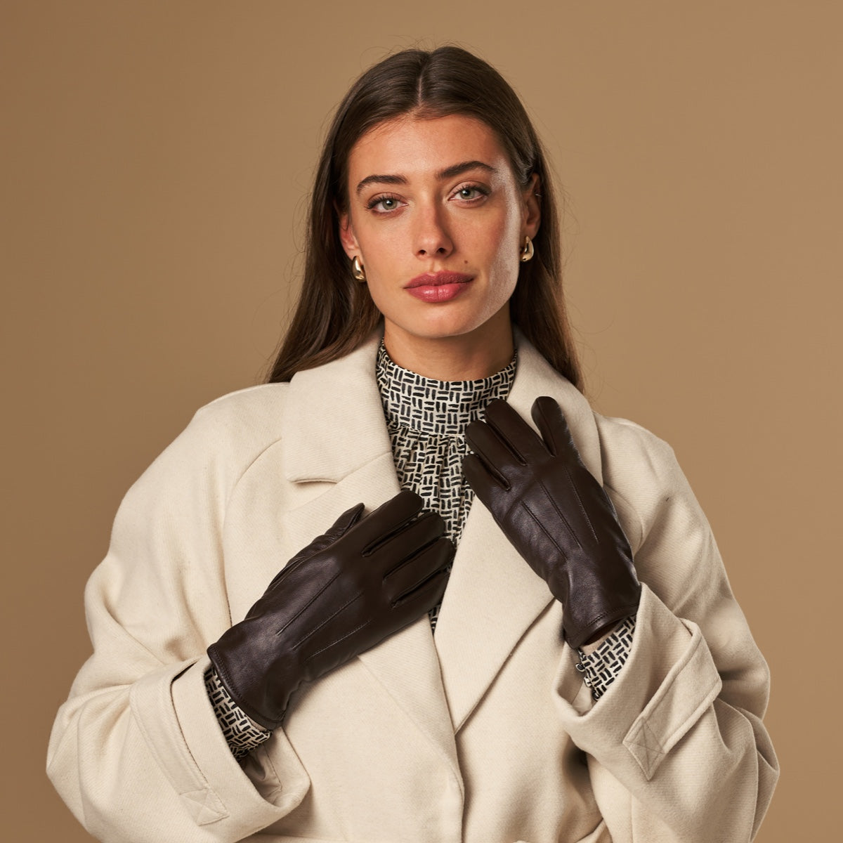 Lily (dark brown) - sheepskin leather gloves with warm fleece lining & touchscreen feature - Schwartz & von Halen - US - 9