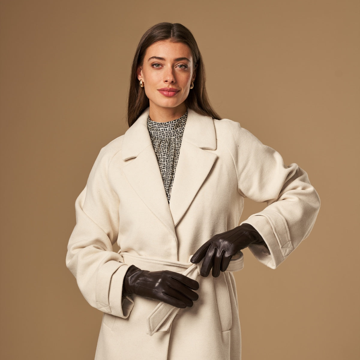 Lily (dark brown) - sheepskin leather gloves with warm fleece lining & touchscreen feature - Schwartz & von Halen - US - 10