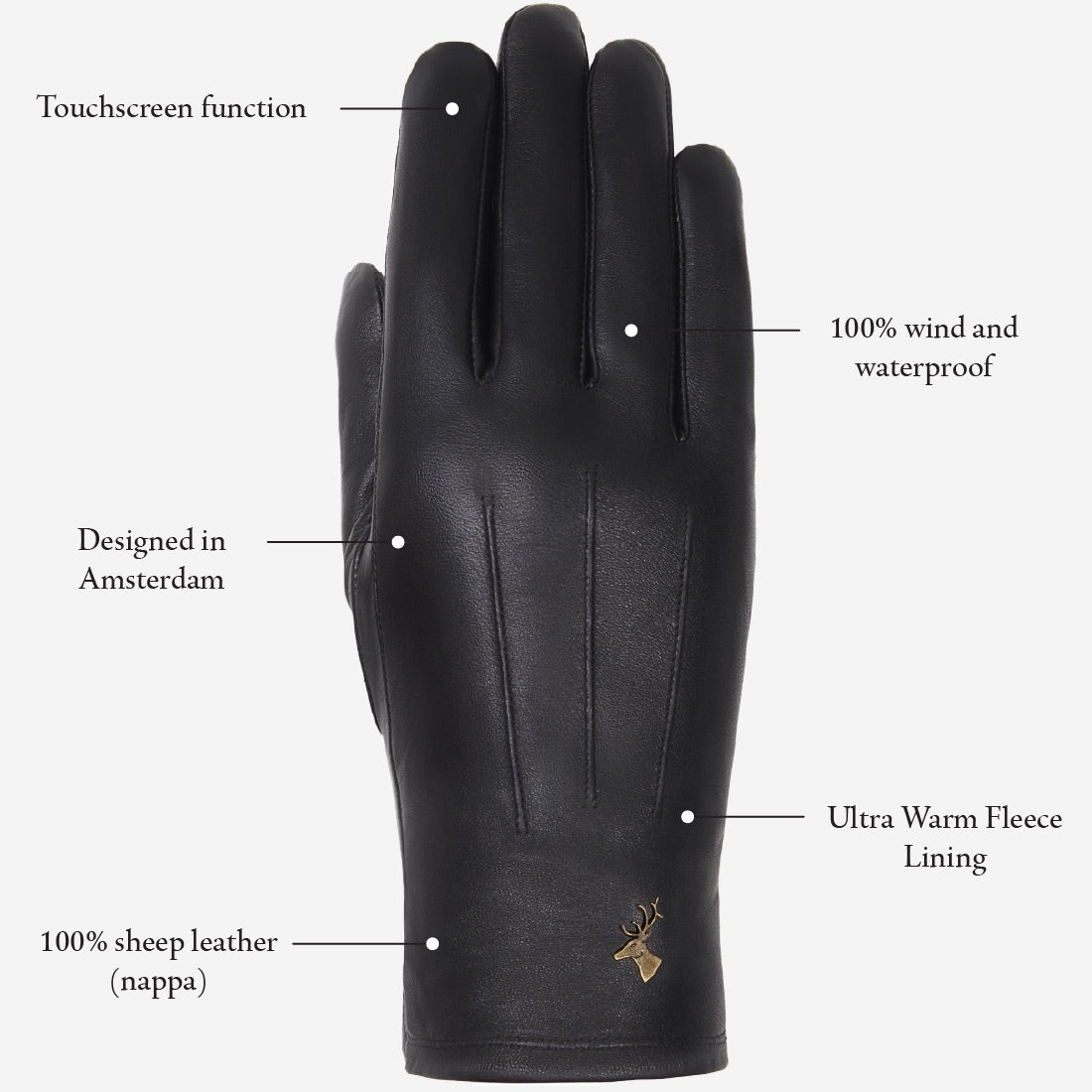 Lily (black) - sheepskin leather gloves with warm fleece lining & touchscreen feature - Schwartz & von Halen - US - 9