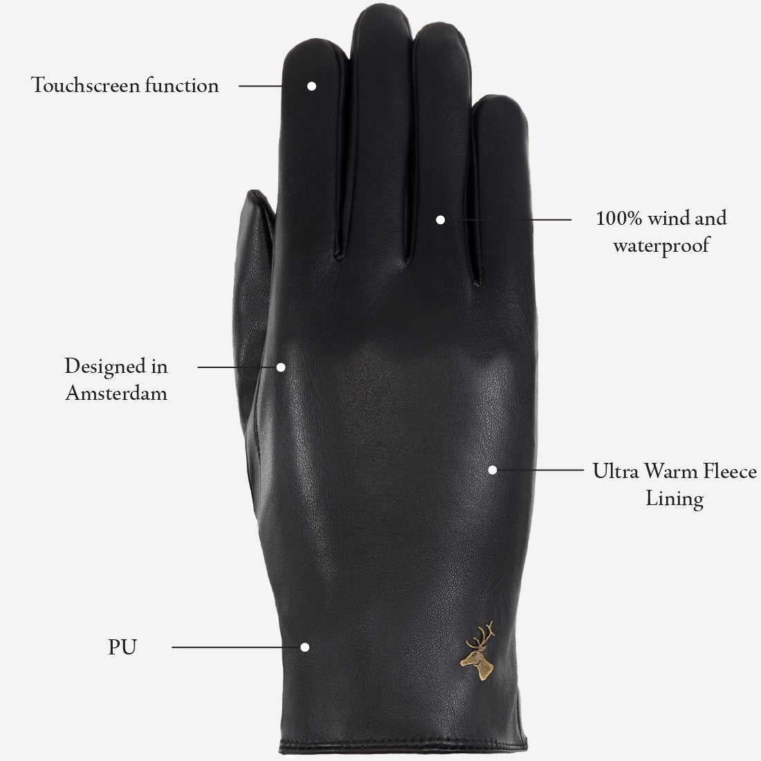Luna - vegan leather gloves with warm fleece lining & touchscreen feature - Schwartz & von Halen - US - 12