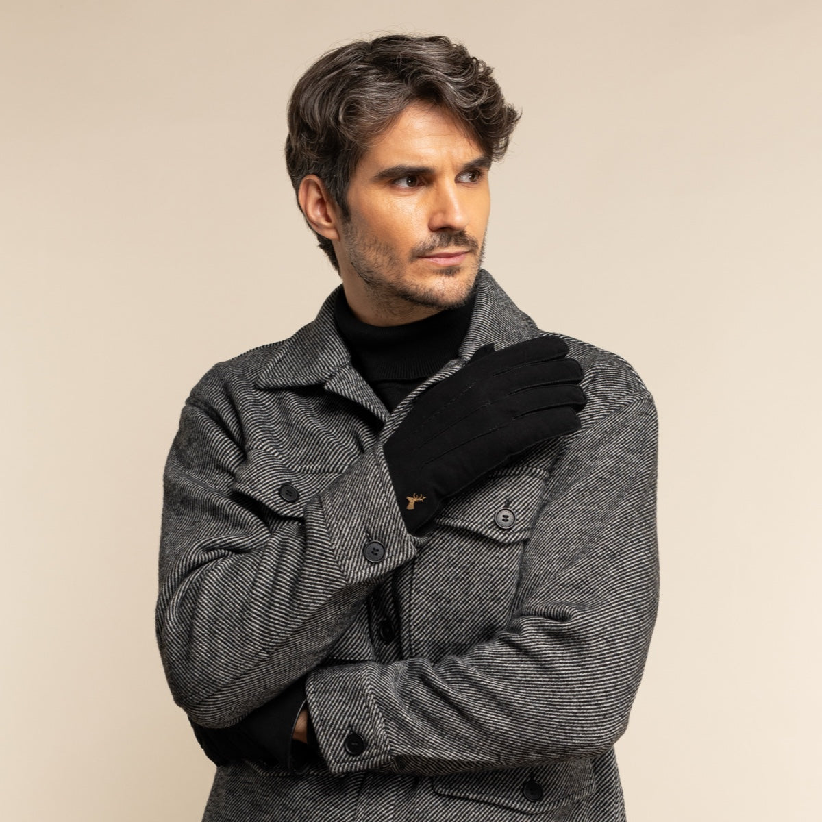 Matthew (black) - suede goatskin leather gloves with luxurious sheep fur lining - Schwartz & von Halen - US - 9