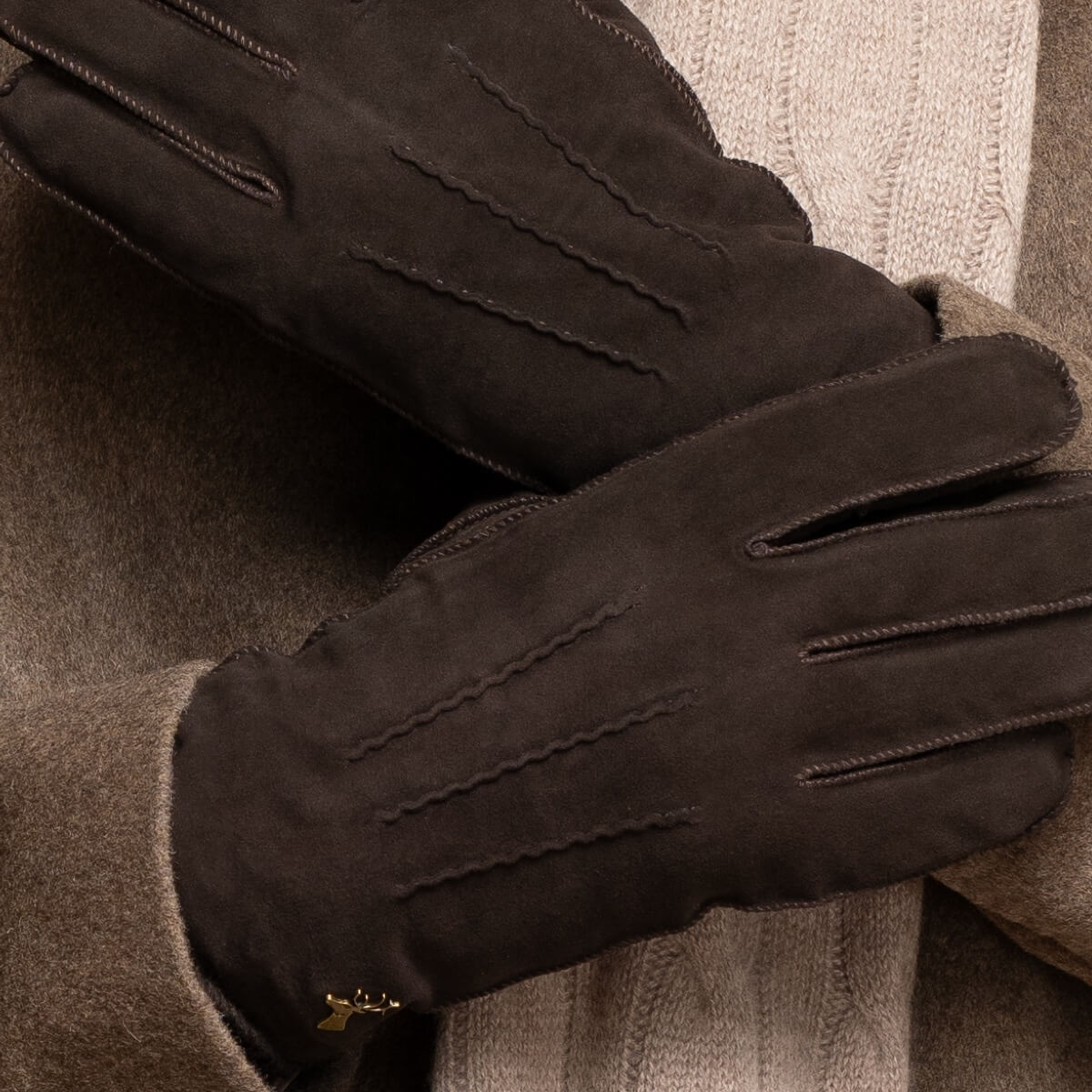 Matthew (brown) - suede goatskin leather gloves with luxurious sheep fur lining - Schwartz & von Halen - US - 11