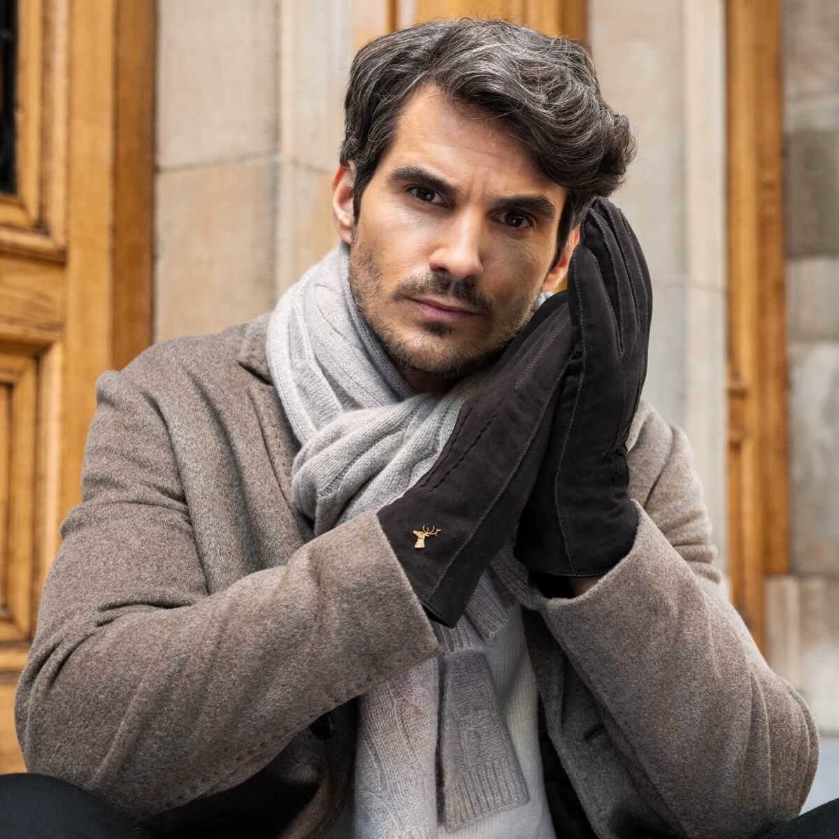 Matthew (brown) - suede goatskin leather gloves with luxurious sheep fur lining - Schwartz & von Halen - US - 6