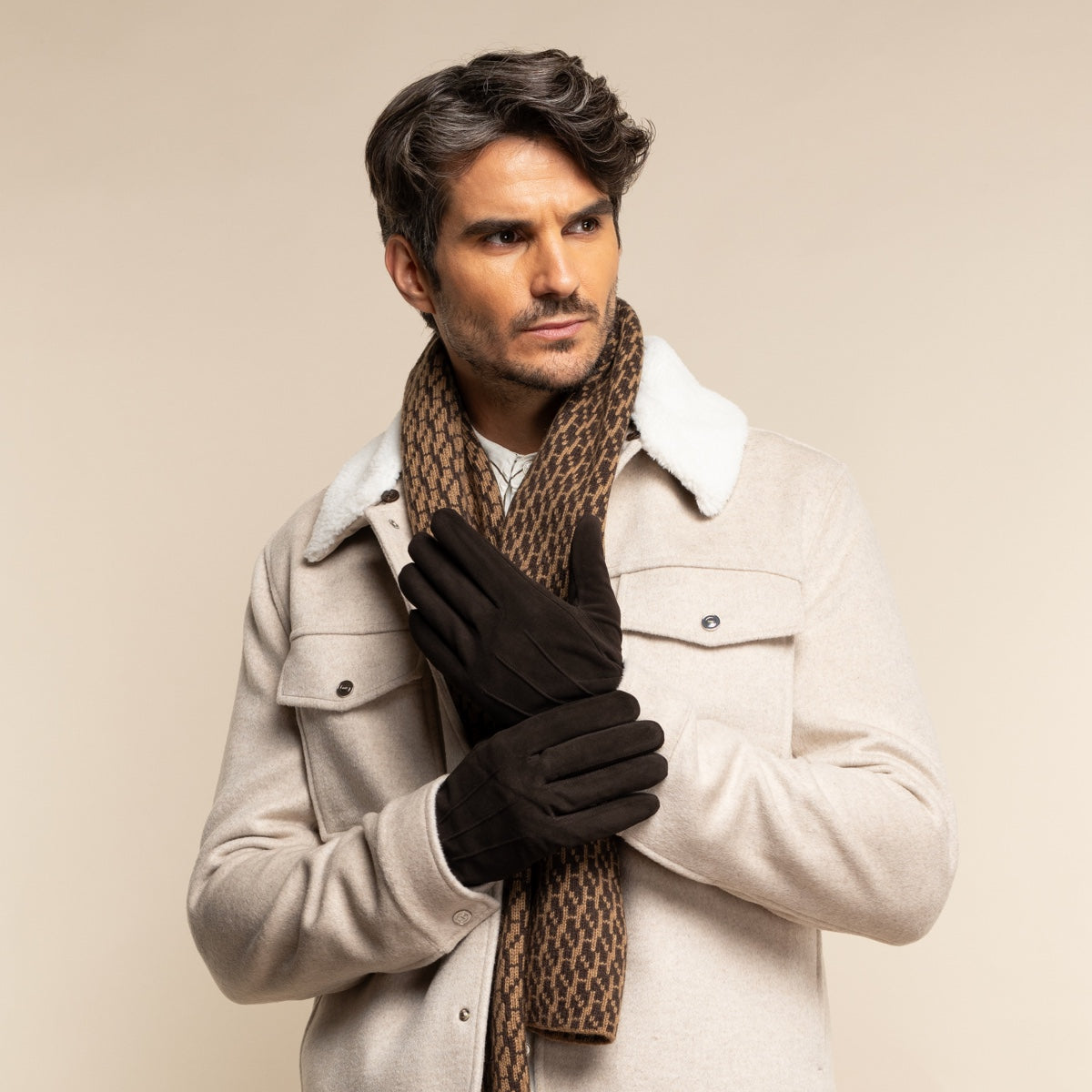 Rex (brown) - suede goatskin leather gloves with luxurious wool/cashmere lining - Schwartz & von Halen - US - 5