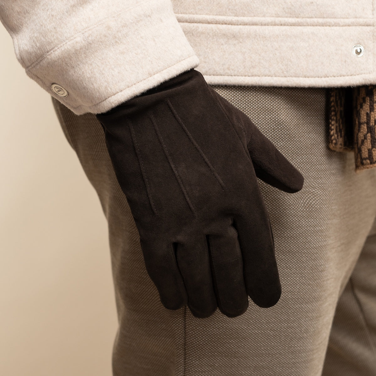 Rex (brown) - suede goatskin leather gloves with luxurious wool/cashmere lining - Schwartz & von Halen - US - 6